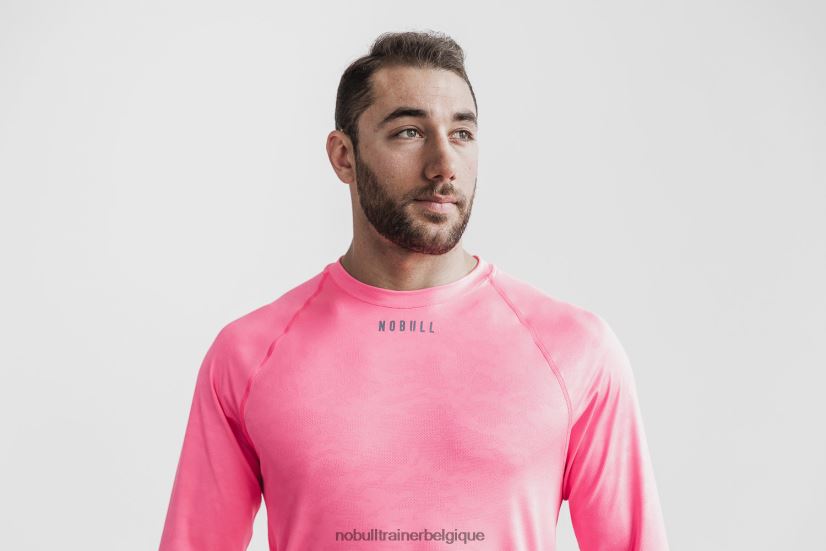NOBULL T-shirt léger texturé à manches longues pour hommes (camouflage néon) rose88R8PT967